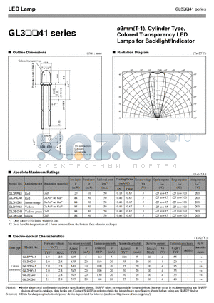 GL3PR41 datasheet - 3mmT-1, Cylinder Type, Colored Transparency LED Lamps for Backlight/Indicator