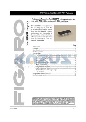 FIC03272 datasheet - Microprocessor for handling signals from the TGS4161 carbon dioxide sensor