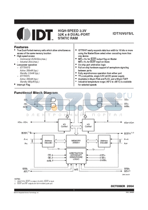 IDT70V07L datasheet - HIGH-SPEED 3.3V 32K x 8 DUAL-PORT STATIC RAM