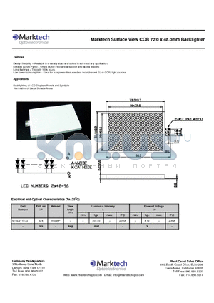 MTBL2119-G datasheet - Marktech Surface View COB 72.0 x 48.0mm Backlighter