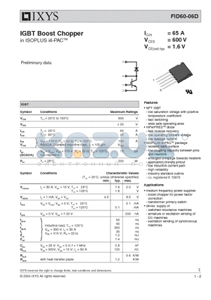 FID60-06D datasheet - IGBT Boost Chopper in ISOPLUS i4-PAC