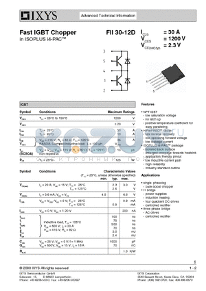 FII30-12D datasheet - Fast IGBT Chopper in ISOPLUS i4-PACTM