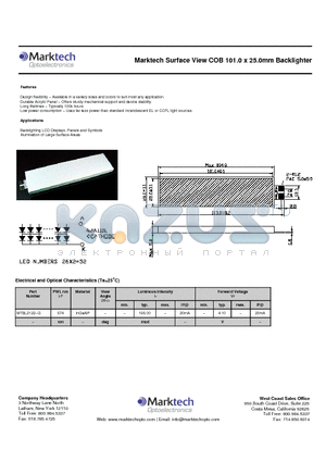 MTBL2122-G datasheet - Marktech Surface View COB 101.0 x 25.0mm Backlighter