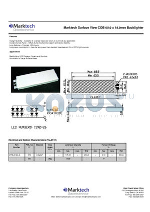 MTBL2124-G datasheet - Marktech Surface View COB 65.0 x 18.0mm Backlighter