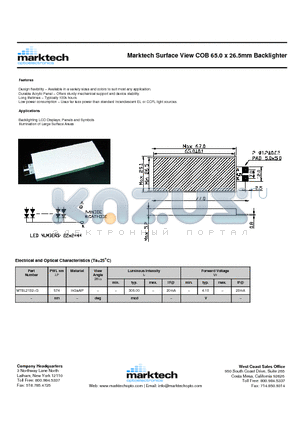 MTBL2132-G datasheet - Marktech Surface View COB 65.0 x 26.5mm Backlighter