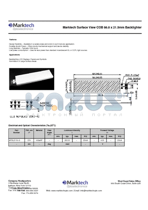 MTBL2118-G datasheet - Marktech Surface View COB 86.0 x 21.5mm Backlighter