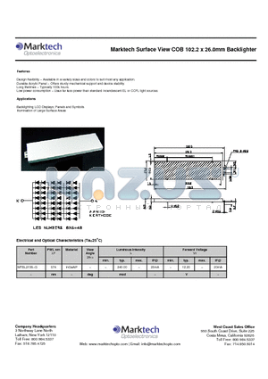 MTBL2135-G datasheet - Marktech Surface View COB 102.2 x 26.0mm Backlighter