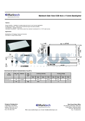 MTBL2237-G datasheet - Marktech Side View COB 40.0 x 17.6mm Backlighter