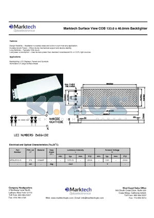 MTBL2312-G datasheet - Marktech Surface View COB 133.0 x 40.0mm Backlighter