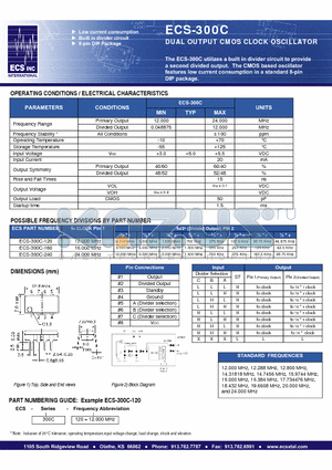 ECS-300C-120 datasheet - DUAL OUTPUT CMOS CLOCK OSCILLATOR