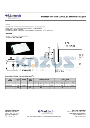 MTBL2316-G datasheet - Marktech Side View COB 35.2 x 25.0mm Backlighter