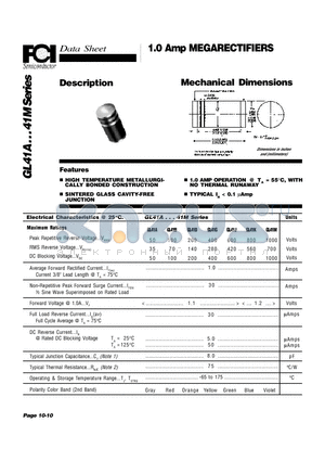 GL41G datasheet - 1.0 Amp MEGARECTIFIERS