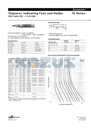 70N-10A datasheet - Telpower^ Indicating Fuse and Holder 300 Volts DC  1/10-10A