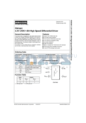 FIN1001 datasheet - 3.3V LVDS 1-Bit High Speed Differential Driver