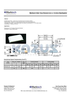 MTBL2412-G2 datasheet - Marktech Side View Element 26.3 x 15.5mm Backlighter