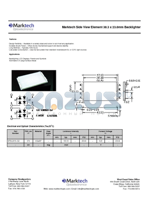 MTBL2418-G2 datasheet - Marktech Side View Element 38.3 x 23.0mm Backlighter