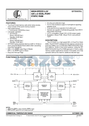 IDT70V07S55J datasheet - HIGH-SPEED 3.3V 32K x 8 DUAL-PORT STATIC RAM