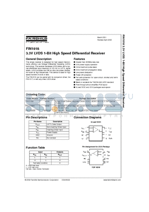 FIN1018K8X datasheet - 3.3V LVDS 1-Bit High Speed Differential Receiver