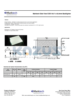 MTBL8526-WT datasheet - Marktech Side View COB 104.7 x 83.0mm Backlighter