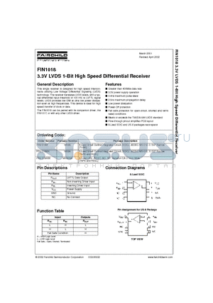 FIN1018M datasheet - 3.3V LVDS 1-Bit High Speed Differential Receiver