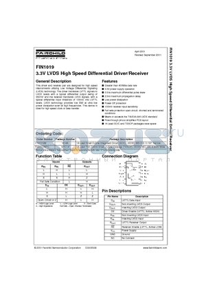 FIN1019M datasheet - 3.3V LVDS High Speed Differential Driver/Receiver