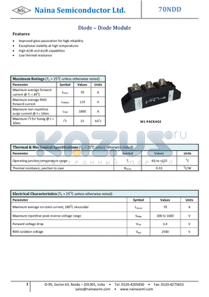 70NDD datasheet - Diode - Diode Module