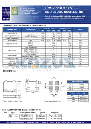 ECS-3518-200-AM datasheet - SMD CLOCK OSCILLATOR