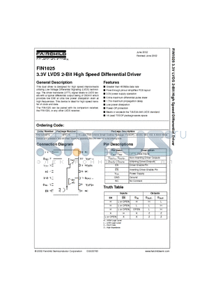 FIN1025 datasheet - 3.3V LVDS 2-Bit High Speed Differential Driver