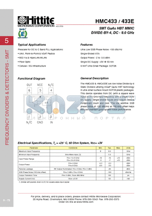 HMC433_06 datasheet - SMT GaAs HBT MMIC DIVIDE-BY-4, DC - 8.0 GHz