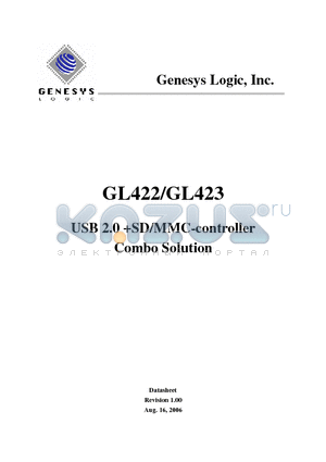 GL422 datasheet - USB 2.0 SD/MMC-controller Combo Solution
