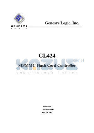 GL424 datasheet - SD/MMC Flash Card Controller