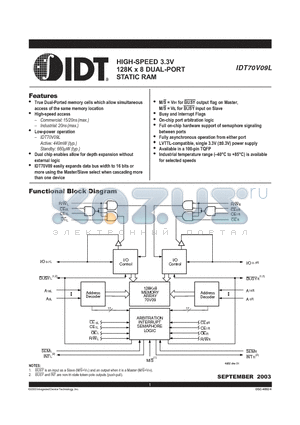 IDT70V09 datasheet - HIGH-SPEED 3.3V 128K x 8 DUAL-PORT STATIC RAM