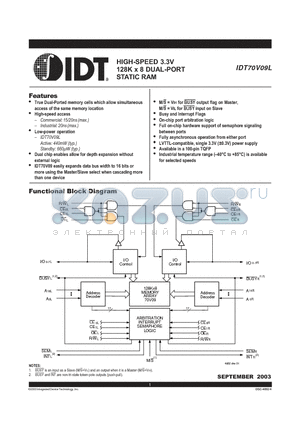 IDT70V09L15PFI datasheet - HIGH-SPEED 3.3V 128K x 8 DUAL-PORT STATIC RAM