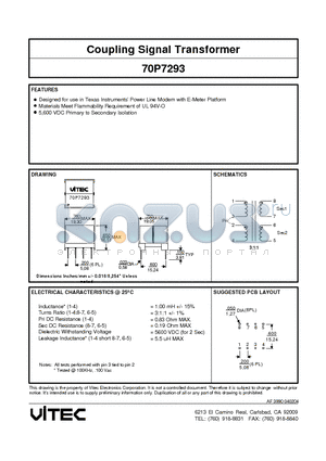 70P7293 datasheet - Coupling Signal Transformer