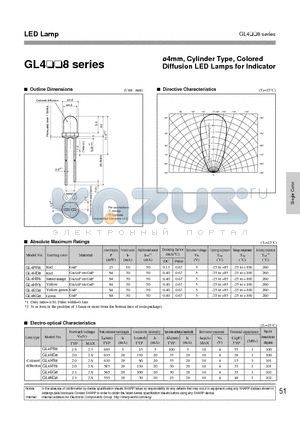 GL4EG8 datasheet - 4mm, CYLINDER TYPE, COLORED DIFFUSION LED LAMPS FOR INDICATOR