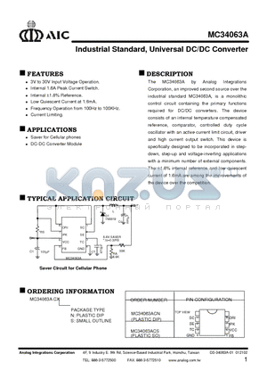 MC34063ACN datasheet - Industrial Standard, Universal DC/DC Converter