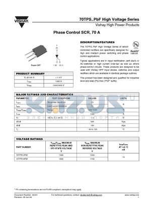 70TPS12PBF datasheet - Phase Control SCR, 70 A