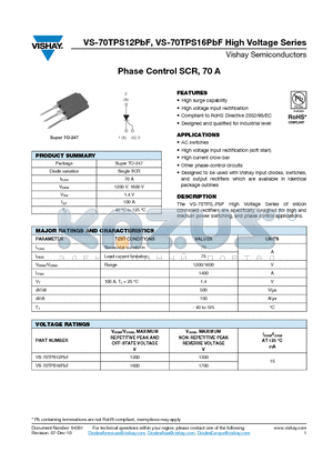 70TPS12PBF datasheet - Phase Control SCR, 70 A