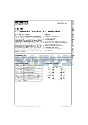 FIN1049 datasheet - LVDS Dual Line Driver with Dual Line Receiver