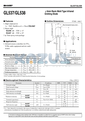 GL538 datasheet - V 5mm Resin Mold Type Infrared Emitting Diode