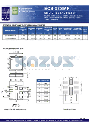 ECS-38SMF datasheet - SMD CRYSTAL FILTER