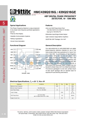 HMC439QS16G datasheet - HBT DIGITAL PHASE-FREQUENCY DETECTOR, 10 - 1300 MHz