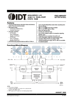 IDT70V16L15PF datasheet - HIGH-SPEED 3.3V 16/8K X 9 DUAL-PORT STATIC RAM