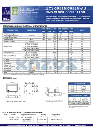 ECS-3951M-AU datasheet - SMD CLOCK OSCILLATOR