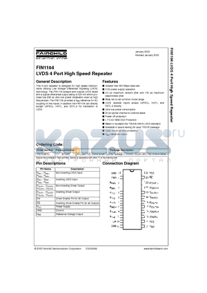 FIN1104 datasheet - LVDS 4 Port High Speed Repeater