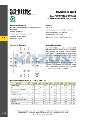 HMC441LC3B_08 datasheet - GaAs PHEMT MMIC MEDIUM POWER AMPLIFIER, 6 - 18 GHz