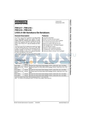 FIN1217MTD datasheet - LVDS 21-Bit Serializers/De-Serializers
