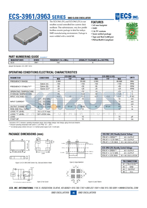 ECS-3961-144-A datasheet - SMD CLOCK OSCILLATOR