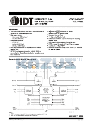 IDT70V18L datasheet - HIGH-SPEED 3.3V 64K x 9 DUAL-PORT STATIC RAM