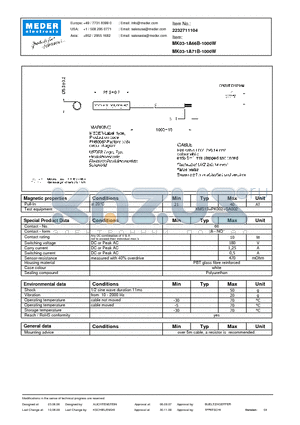 MK03-1A71B-1000W datasheet - MK Reed Sensors